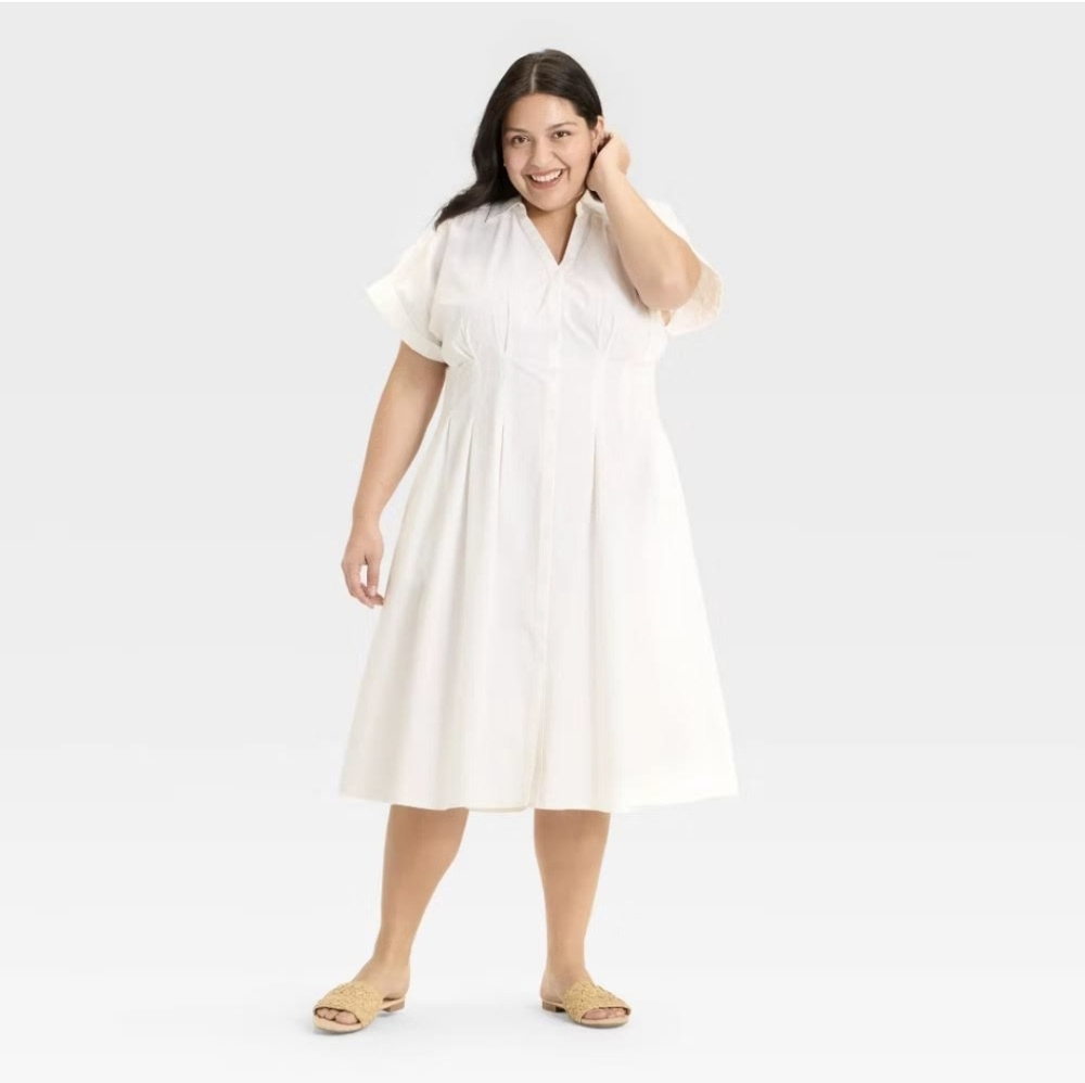 Short Sleeve Pleated Midi Shirtdress - Ava & Viv NWT